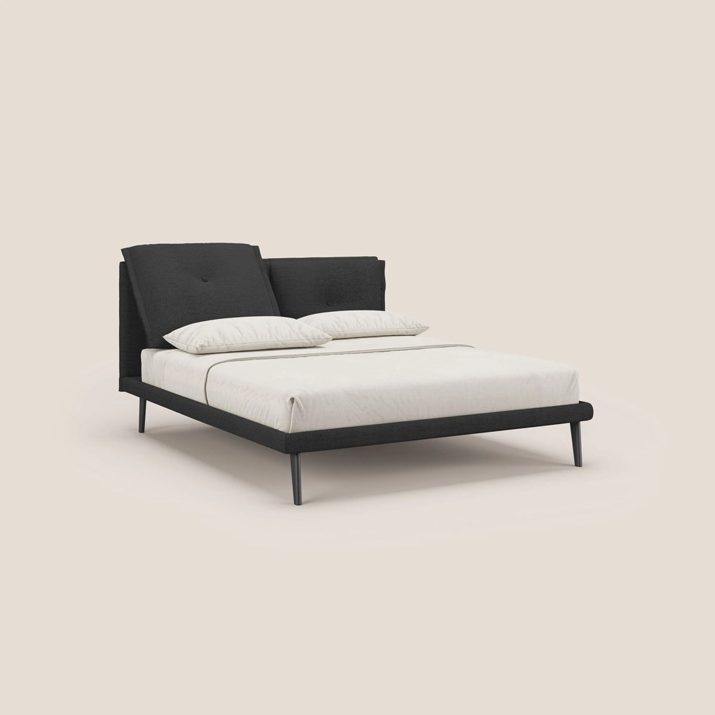 Ibuki letto con cuscini trapuntati regolabili e piedi in mogano in tessuto fiammato impermeabile T03 antracite