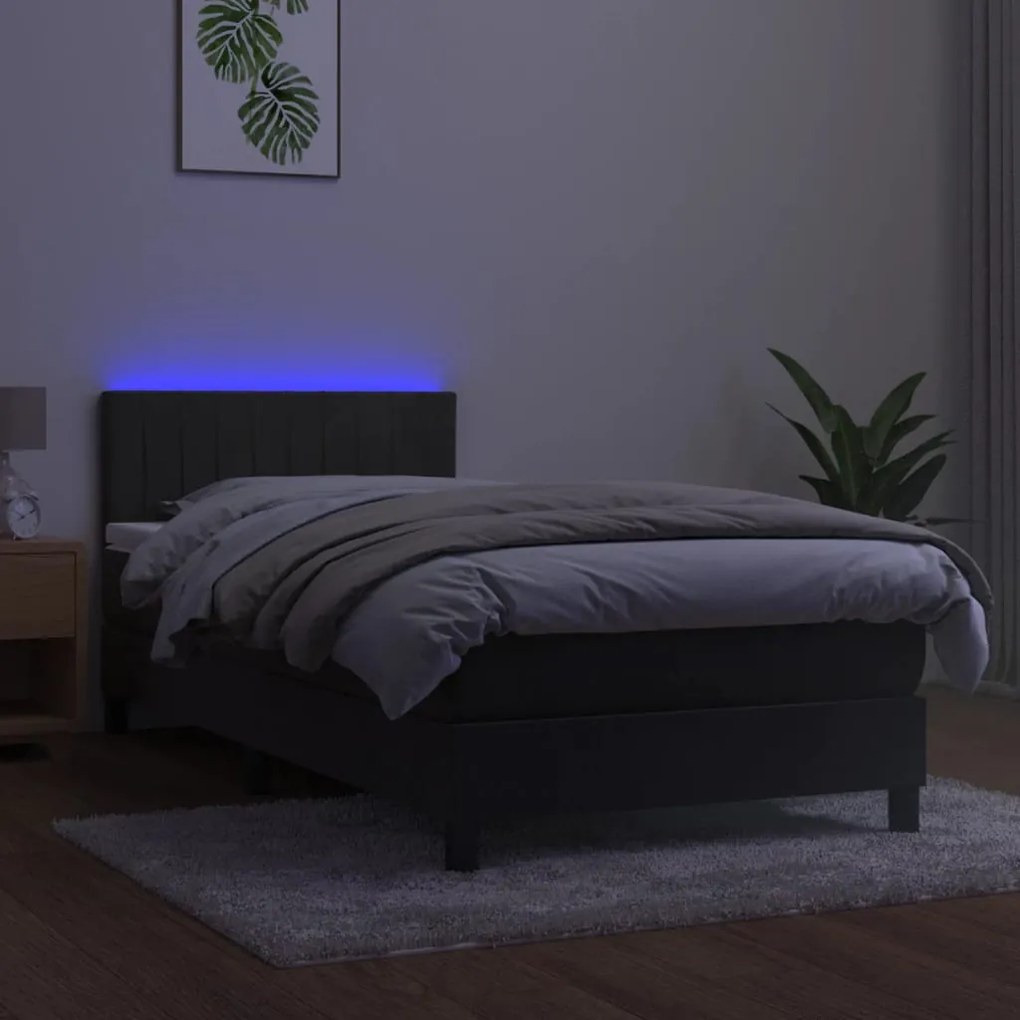 Letto a molle con materasso e led grigio scuro 100x200 cm