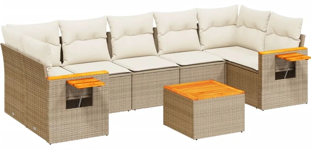 Set Divano da Giardino 8 pz con Cuscini Beige in Polyrattan