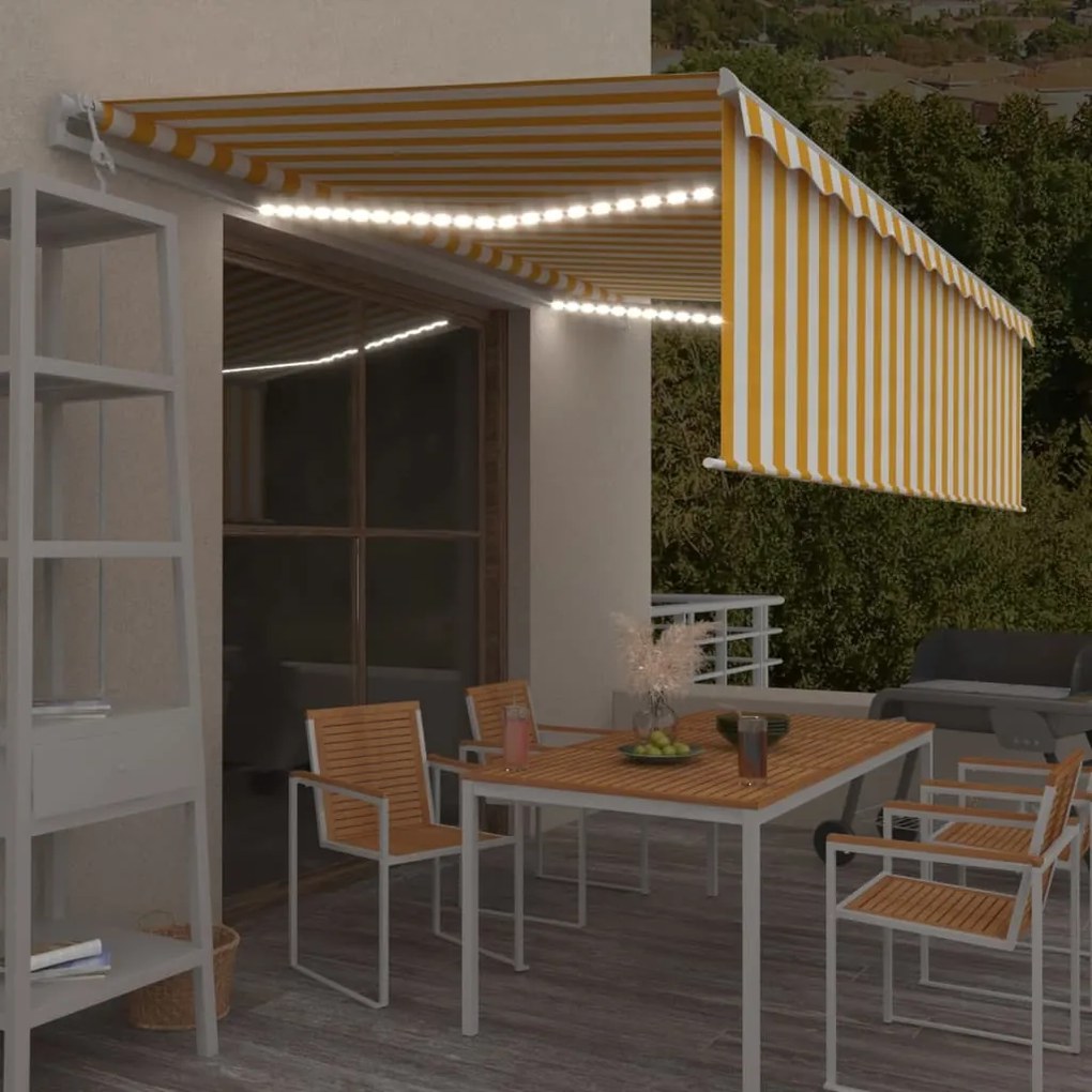 Tenda Automatica Con Sensore Vento Led 5x3m Gialla/bianca /