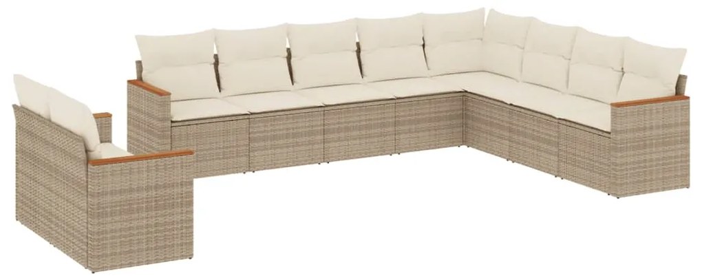 Set divano da giardino 10 pz con cuscini beige in polyrattan