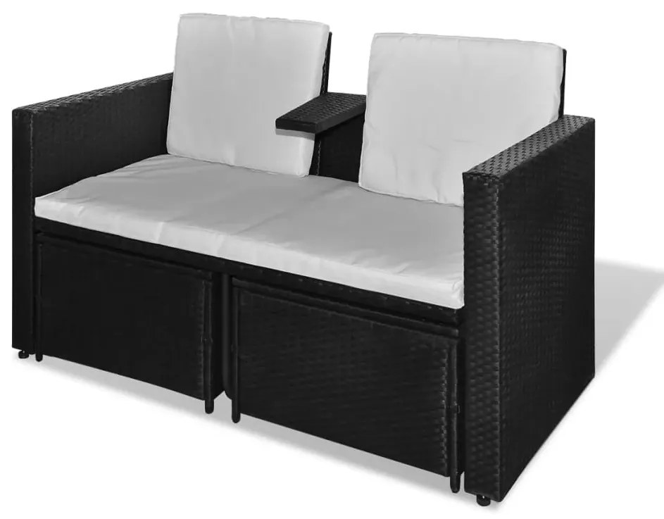 Set divani da giardino 4 pz con cuscini in polyrattan nero
