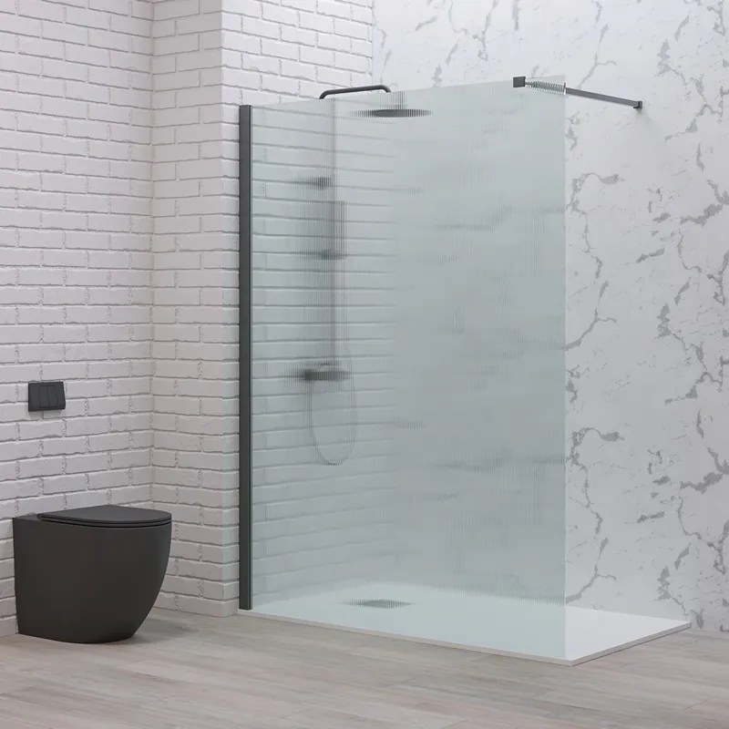 Doccia walk in 90 cm vetro scanalato e profilo gun metal | KW-100GMFL - KAMALU