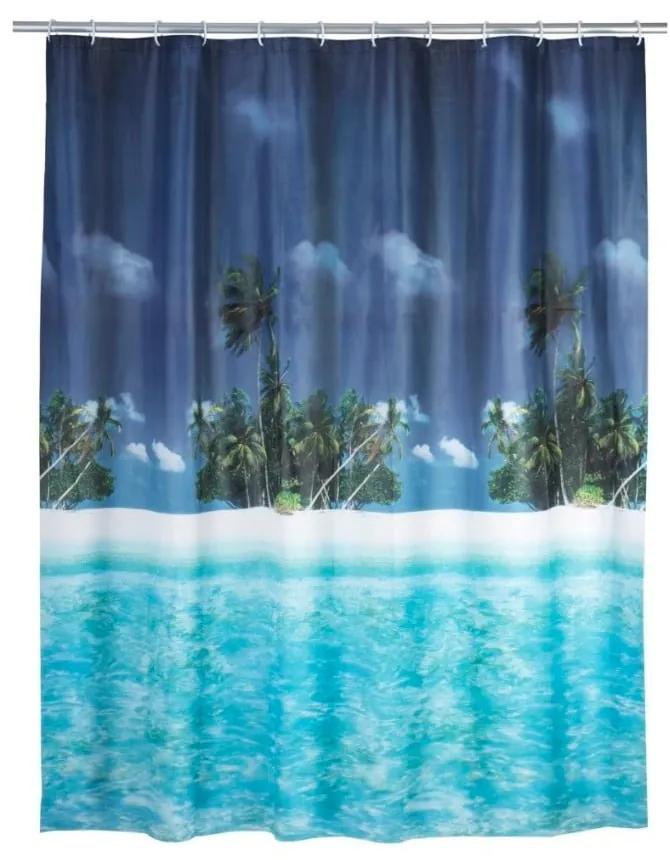 Tenda da doccia blu Dreamy Beach, 180 x 200 cm Palm - Wenko