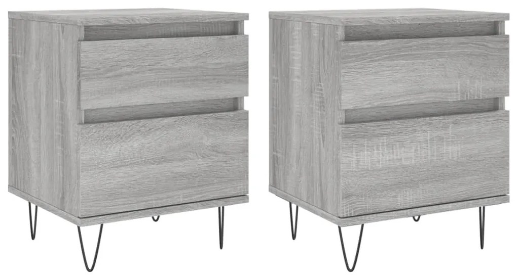 Comodini 2pz grigio sonoma 40x35x50 cm in legno multistrato