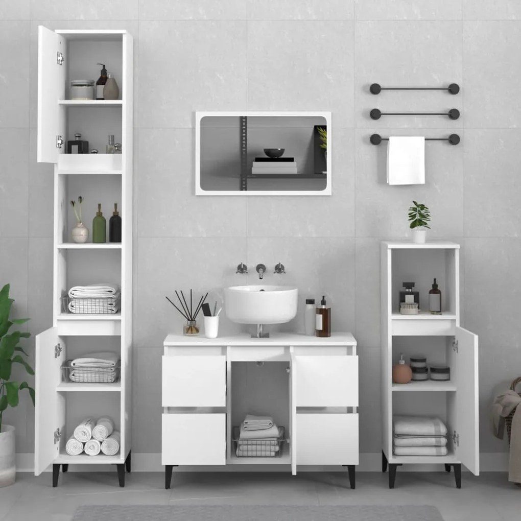 Set Mobili Da Bagno 3 Pz Bianco İn Legno Multistrato /