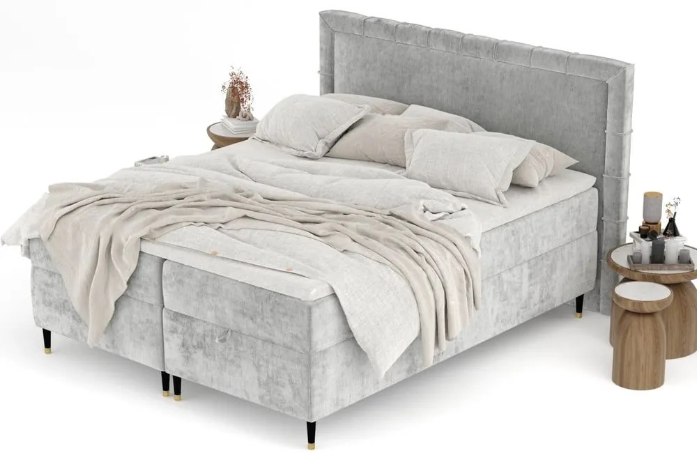 Letto boxspring grigio chiaro con spazio contenitivo 160x200 cm Voyage - Maison de Rêve