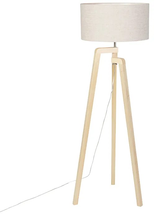 Lampada da terra a treppiede in legno con paralume in tessuto effetto pepe 50 cm - Puros