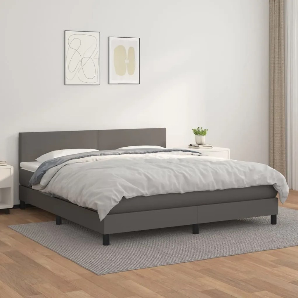 Giroletto A Molle Con Materasso Grigio 160x200 Cm İn Similpelle /