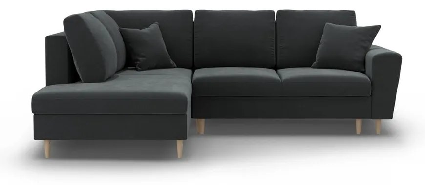 Divano angolare grigio scuro allungabile e con contenitore (con penisola a sinistra/a L) con rivestimento in velluto Kyoto – Cosmopolitan Design
