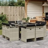 Set Pranzo da Giardino 9pz con Cuscini Grigio Chiaro Polyrattan 3210659