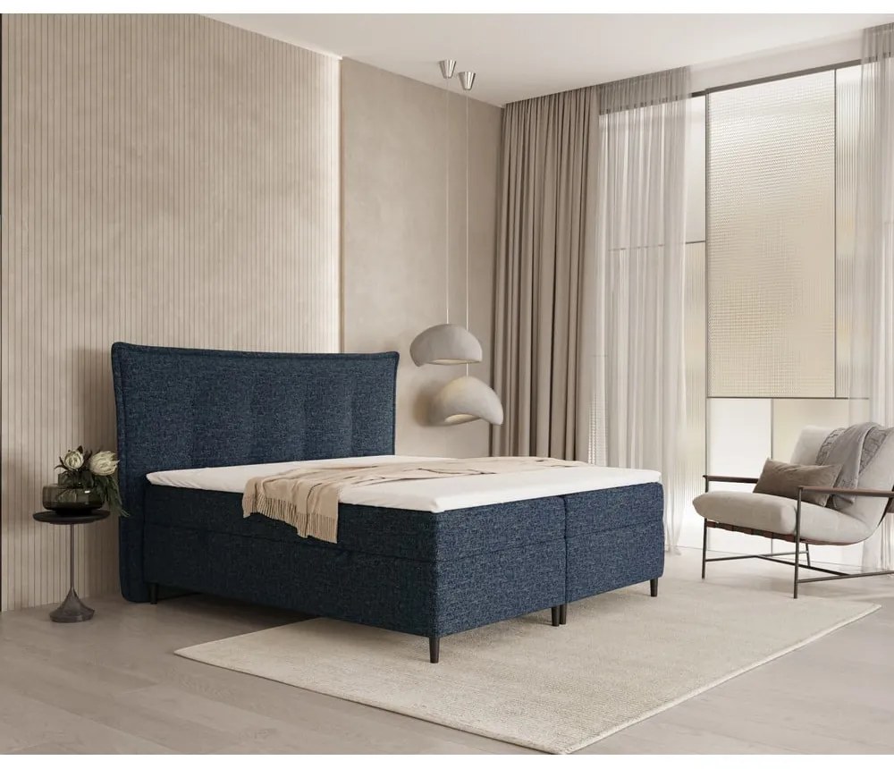 Letto boxspring blu scuro con contenitore 200x200 cm Sinai - Maison de Rêve