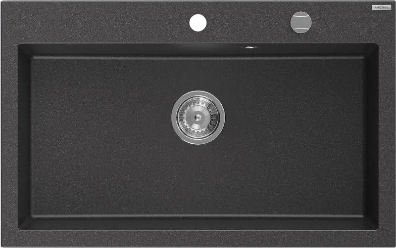 Mexen Elix lavello da cucina in granito, 1 vasca, 800 x 500 mm, nero maculato, sifone cromato - 6527801005-76
