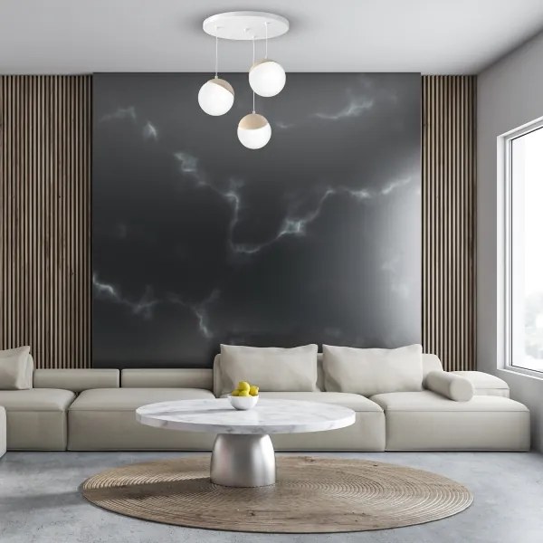 Lampadario a sospensione con filo SFERA WOOD 3xE14/40W/230V bianco