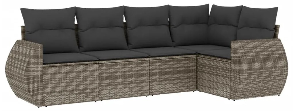 Set Divano da Giardino 5 pz con Cuscini Grigio in Polyrattan