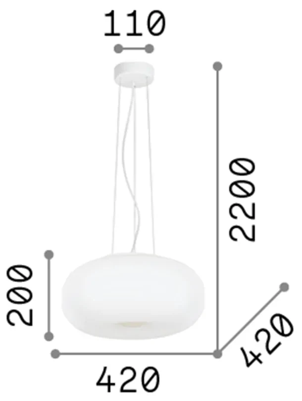 Lampadari E Sospensioni Ulisse Vetro Bianco 3 Luci E27 D42Cm