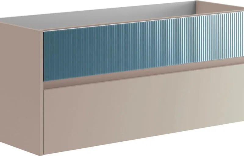 Mobile da bagno sospeso sotto lavabo Niwa 2 cassetti ideale per doppia vasca L 119.5 x H 50 x P 45.5 cmsabbia e blu pacifico cannettato