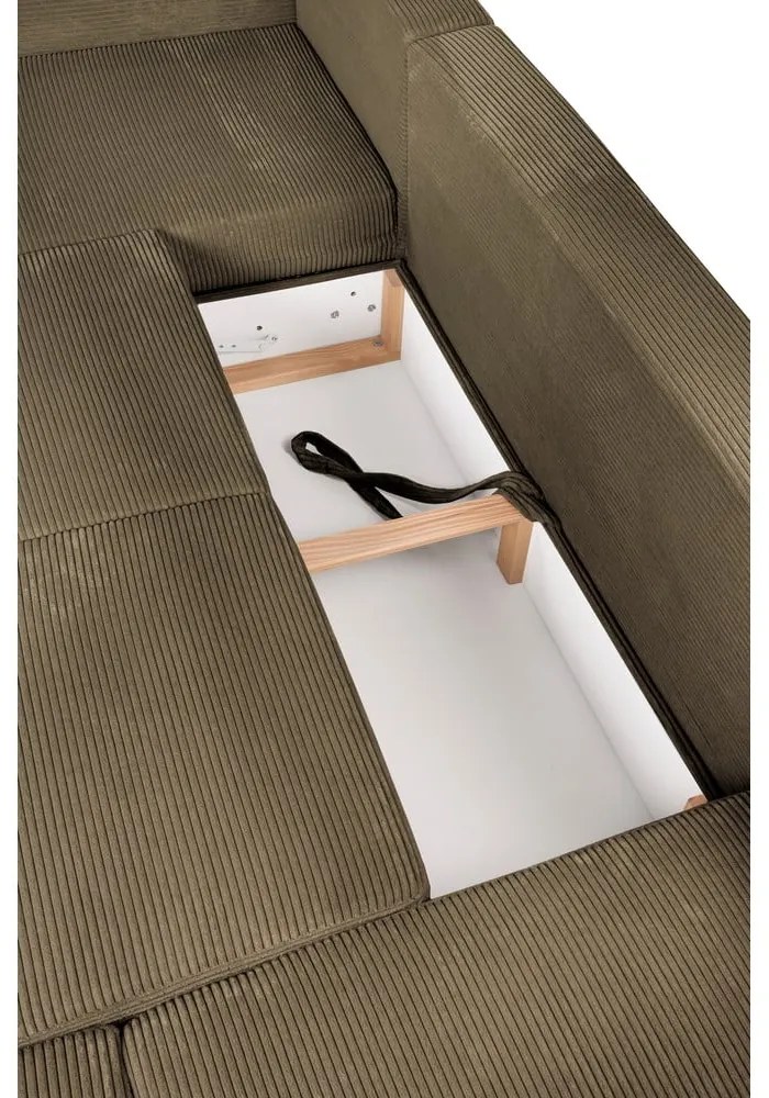 Divano angolare verde allungabile (con penisola a destra/a forma di "U") con rivestimento in velluto a coste Tori – Bonami Selection