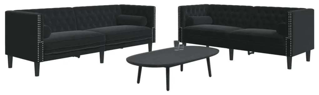 Set Divani Chesterfield 2pz Con Cuscini Nero Velluto /