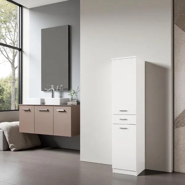 Colonna multiuso CLASSIC 35x34 con ante a DX e cassetto Bianco Lucido