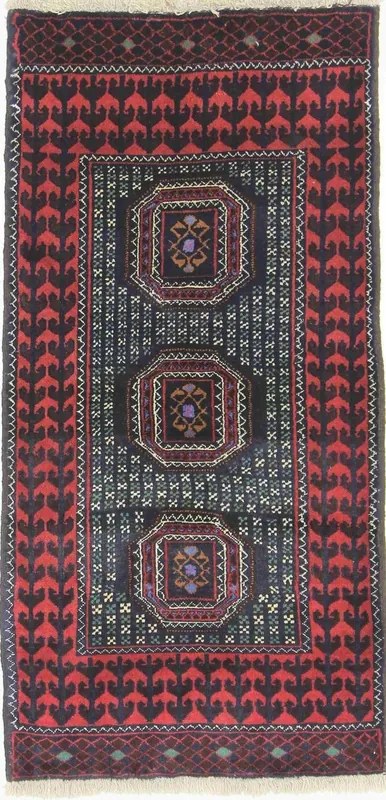 Beluch Tappeto 70 x 150 Blu (Iran) Annodato A Mano