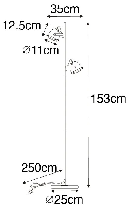 Lampada da terra industriale nera 2 luci - Emado