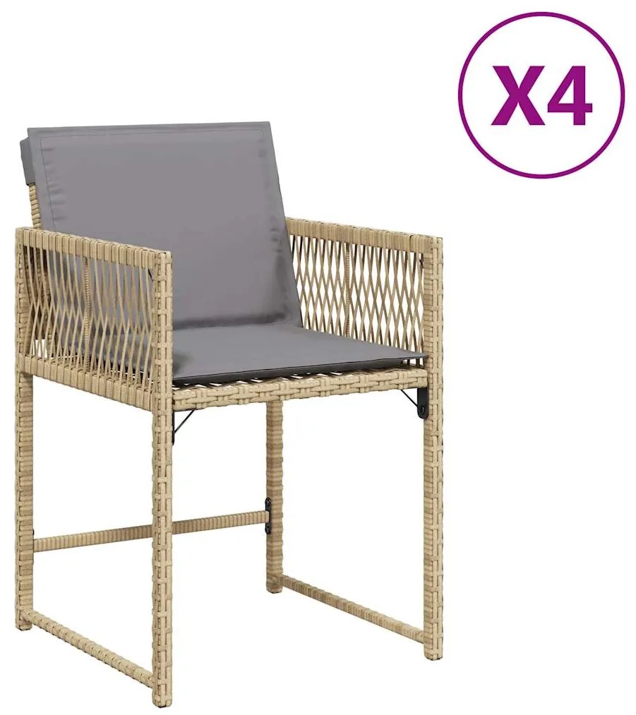 Sedie da giardino con cuscini 4 pz beige misto in polyrattan