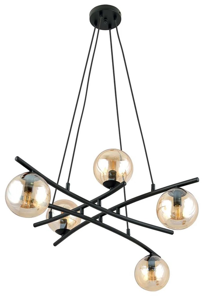 Lampadario Moderno Cadmo Acciaio Nero 5 Luci E14 Ip20