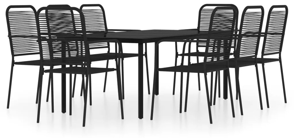 Set da pranzo per giardino 9 pz con cuscini nero