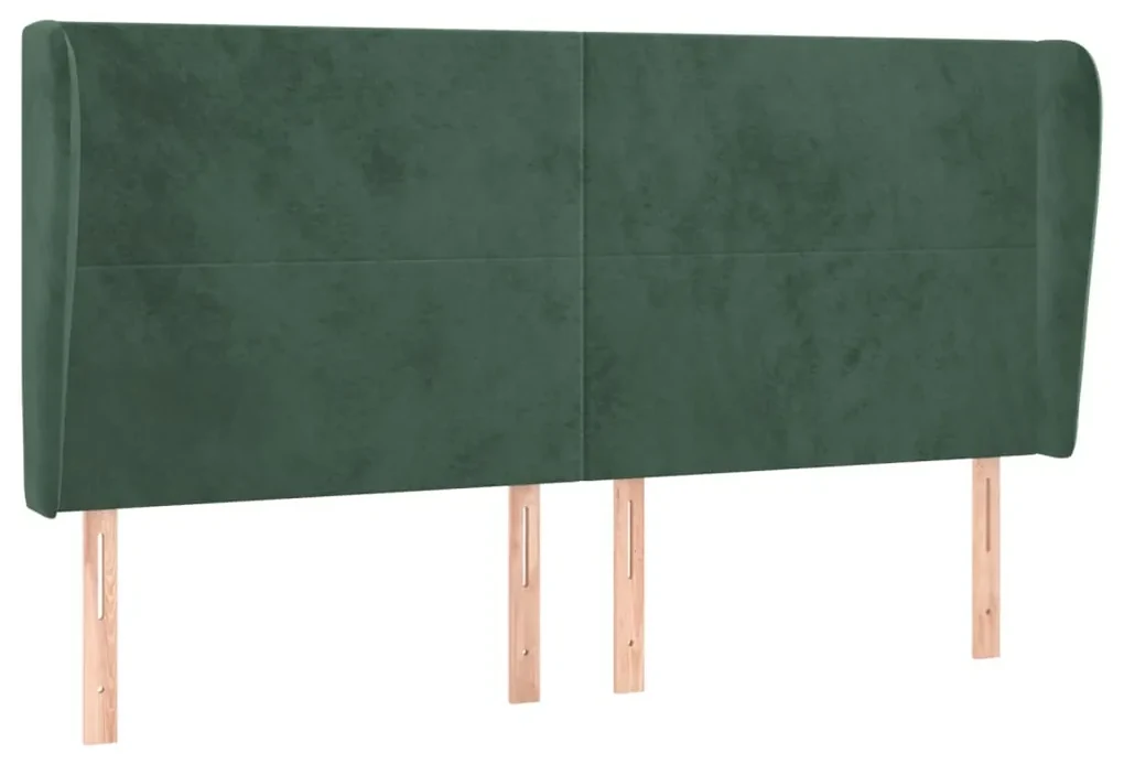 Testiera ad orecchio verde scuro 163x23x118/128cm in velluto