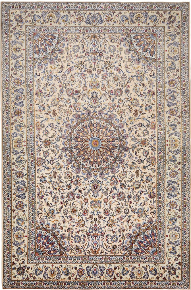 Kashan Tappeto 320x210 Beige (Iran) Annodato A Mano