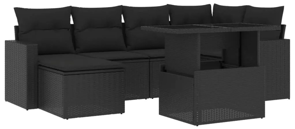 Set divani da giardino con cuscini 7pz nero polyrattan