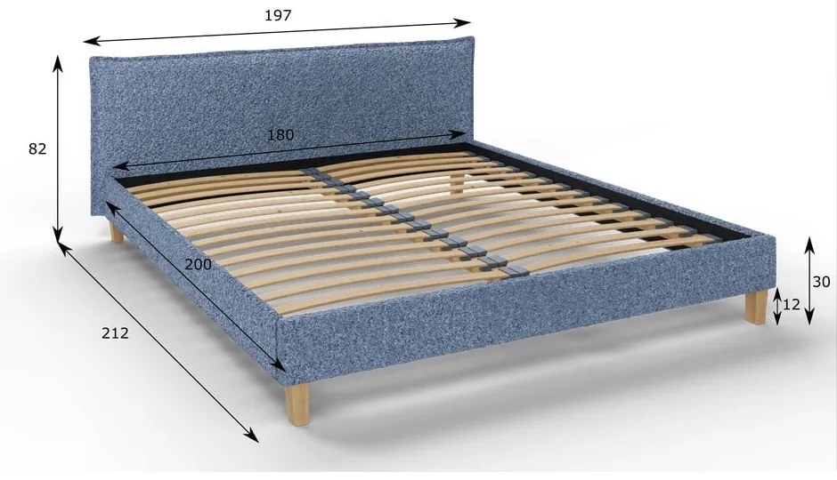 Letto matrimoniale imbottito blu con griglia 180x200 cm Tina - Ropez