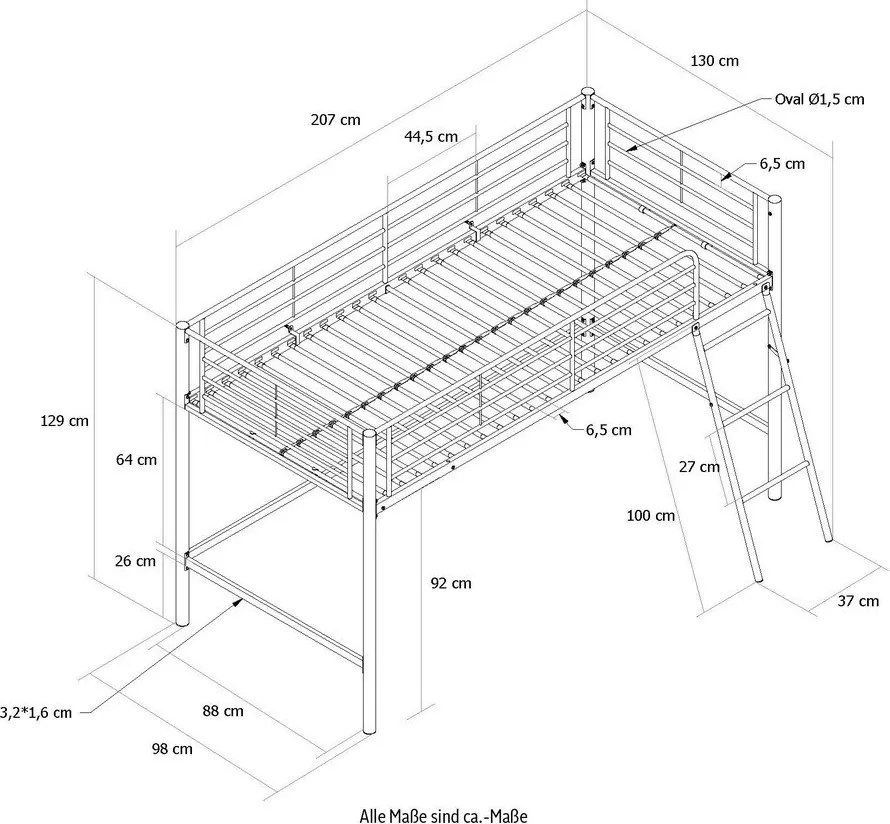 Letto nero rialzato per bambini 90x200 cm Jodie - Støraa