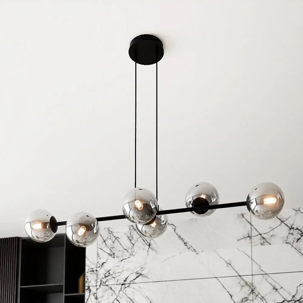 Lampadario a Sospensione in Acciaio e Vetro ROSSI 6 Nero 6xE14 Colore delle Sfere Grafite