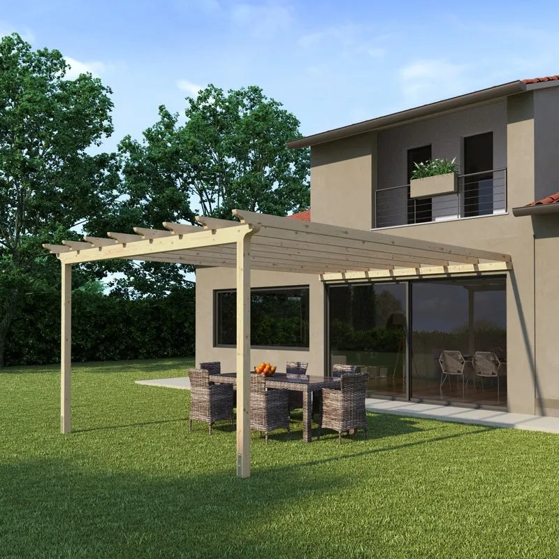 Pergola Flamingo in legno struttura marrone L 417.6 x P 594 x H 272 cm