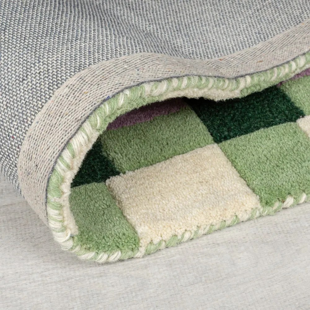 Tappeto verde in lana e viola tessuto a mano 200x290 cm Kai Wool Border - Flair Rugs