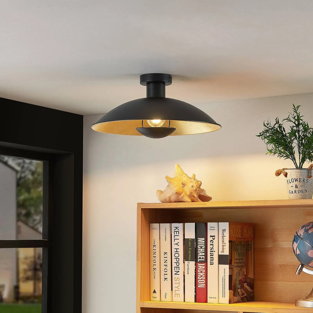 Lindby plafoniera Narisara, Ø 40 cm, E27, nero-oro