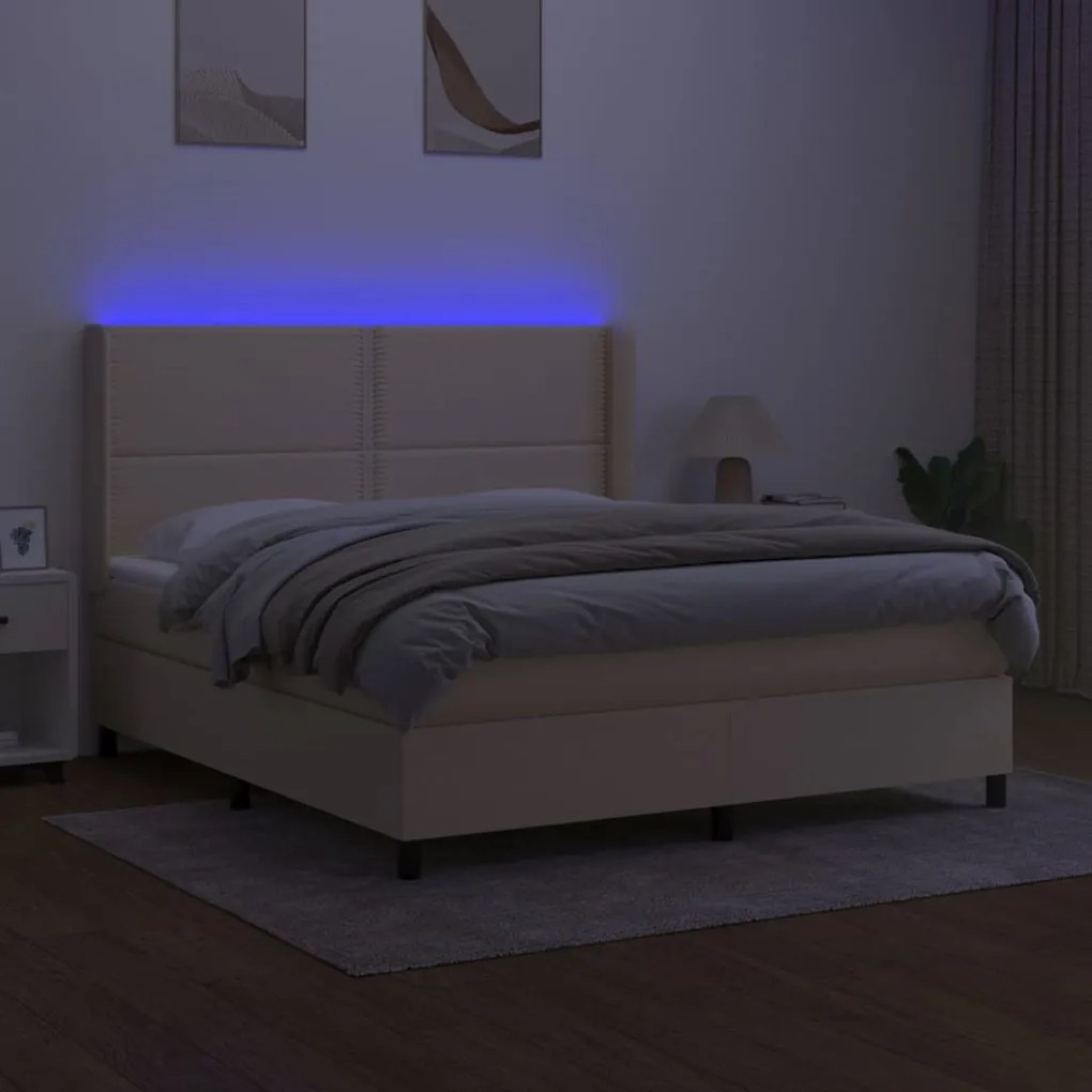 Letto a molle con materasso e led crema 160x200 cm in tessuto