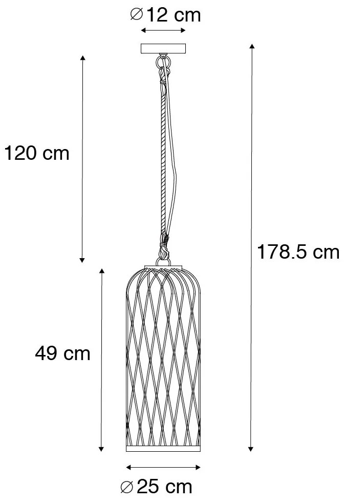Lampada a sospensione da esterno rustica in rattan nero 25 cm - Calamus