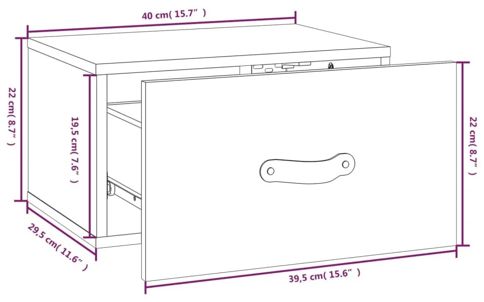 Comodini a Muro 2 pz Neri 40x29,5x22 cm