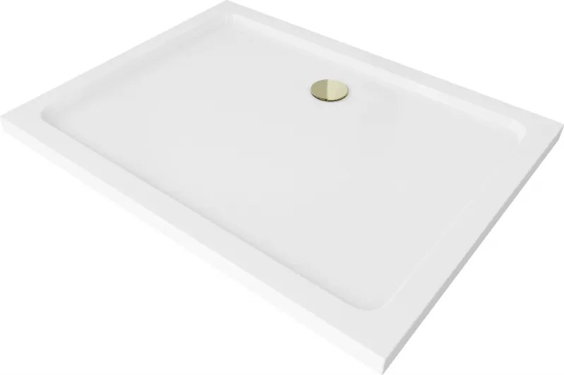 Mexen Flat piatto doccia rettangolare slim 110 x 80 cm, bianco, sifone dorato - 40108011G