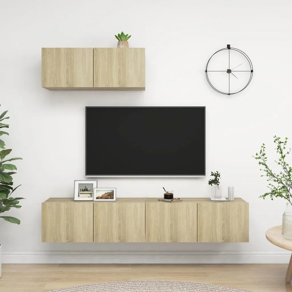 Mobili porta tv 3 pz rovere sonoma in legno multistrato