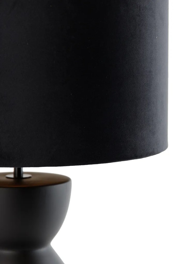 Lampada da tavolo di design con paralume in velluto nero nero con oro 35 cm - Alisia