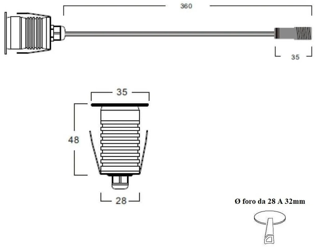 Faretto Segnapasso LED 3W IP67 Nero Professional Colore Bianco Caldo 2.700K