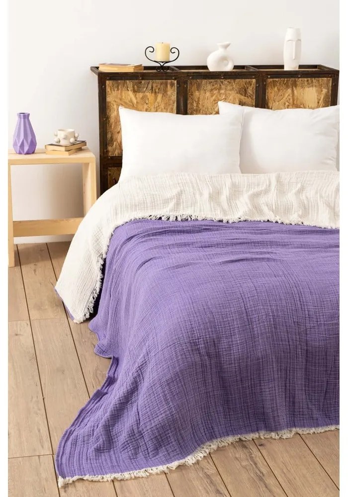 Copriletto in mussola viola per letto matrimoniale 230x250 cm - Mijolnir