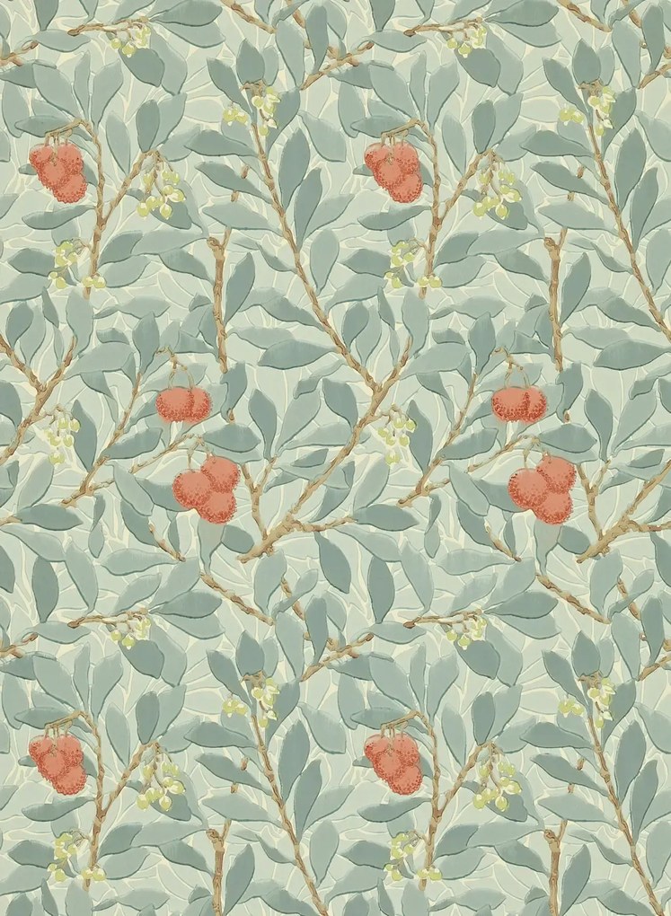 Morris & Co Carta da parati Arbutus - Blue/ Pink