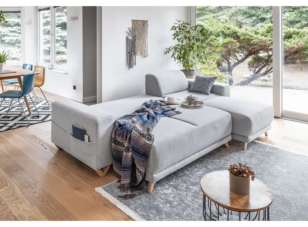 Divano angolare grigio chiaro allungabile e con contenitore Classy Sophie – Miuform