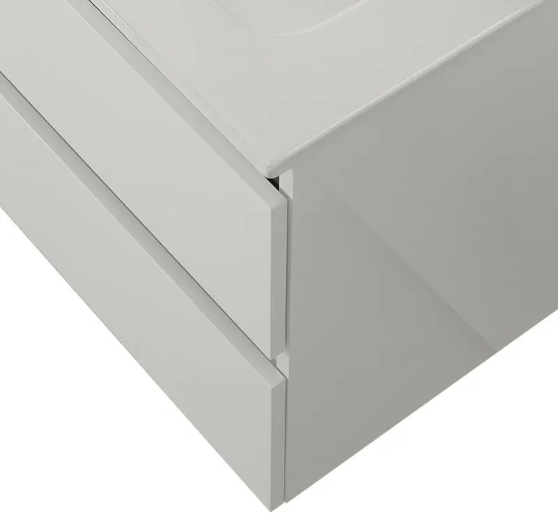 Mobile bagno sospeso 60cm in legno bianco lucido 2 cassettoni con lavabo e specchio Leda