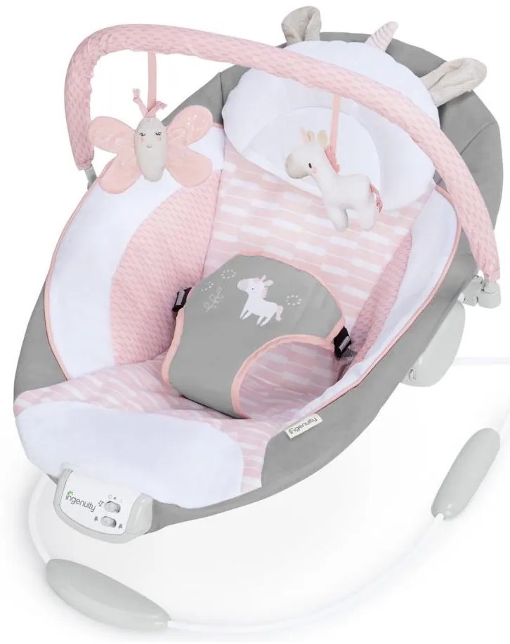 Ingenuity - Lettino vibrante per bambini con melodia FLORA THE UNICORN 3xC